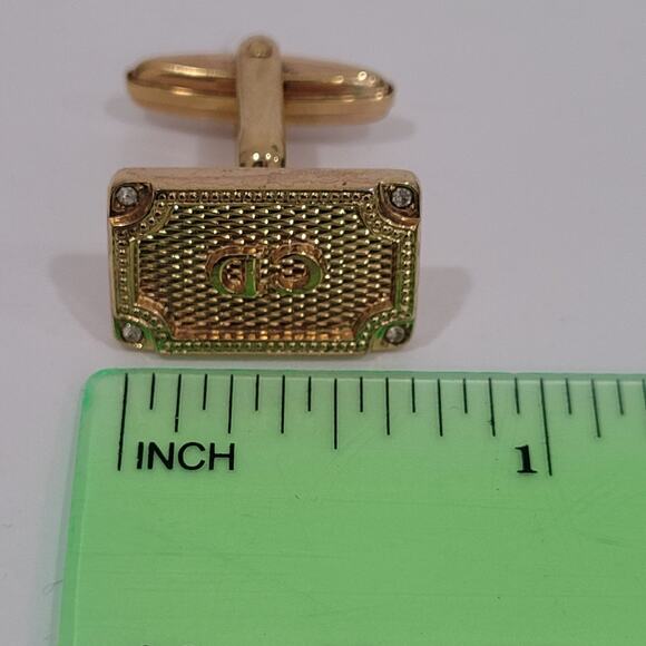 Christian Dior CD Gold Tone Logo Cufflinks Vintage Germany Authentic Glam New - Picture 8 of 8